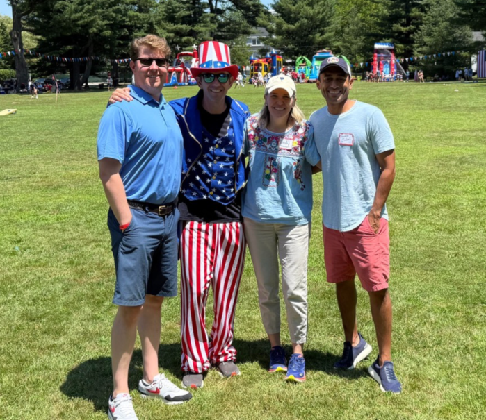 Plandome Association members at this year’s Independence Day party. L-R: Emily Tonorezos, Shummi Jindal, President Brian Korb and Brendan Murphy.